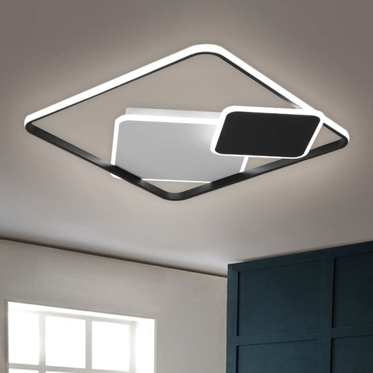 Minimalist Square Metal Led Flush Mount Light In Black 16.5/20.5 Wide - Customizable 7 Days