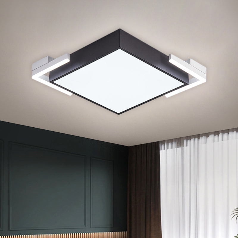 Modern Square Metallic Ceiling Light Fixture: LED Flushmount Lighting in Black/White, Warm/White Light, 19.5"/23.5" Wide