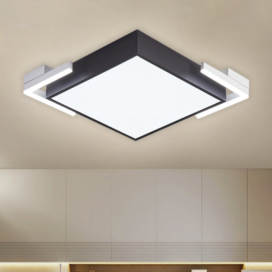 Modern Square Metallic Ceiling Light Fixture: LED Flushmount Lighting in Black/White, Warm/White Light, 19.5"/23.5" Wide