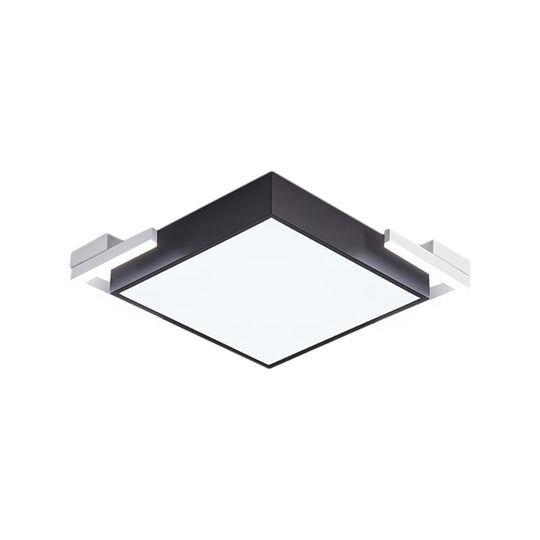 Modern Square Metallic Ceiling Light Fixture: LED Flushmount Lighting in Black/White, Warm/White Light, 19.5"/23.5" Wide