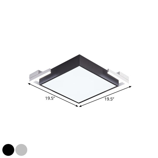 Modern Square Metallic Ceiling Light Fixture: LED Flushmount Lighting in Black/White, Warm/White Light, 19.5"/23.5" Wide