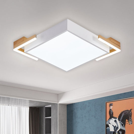 Modern Square Metallic Ceiling Light Fixture: LED Flushmount Lighting in Black/White, Warm/White Light, 19.5"/23.5" Wide