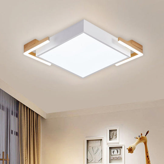 Modern Square Metallic Ceiling Light Fixture: LED Flushmount Lighting in Black/White, Warm/White Light, 19.5"/23.5" Wide