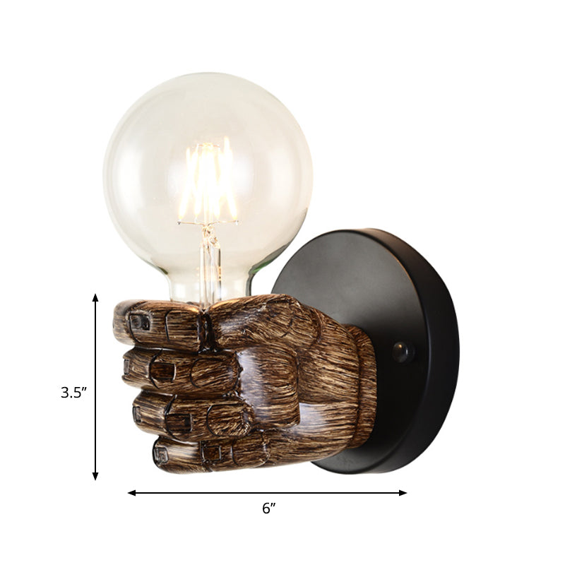 Retro Wood Wall Sconce Lamp - Brown Handcrafted With Globe Bulb