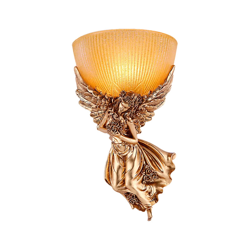 Gold Resin Wall Sconce With Amber Fluted Glass Shade Countryside Angel Design