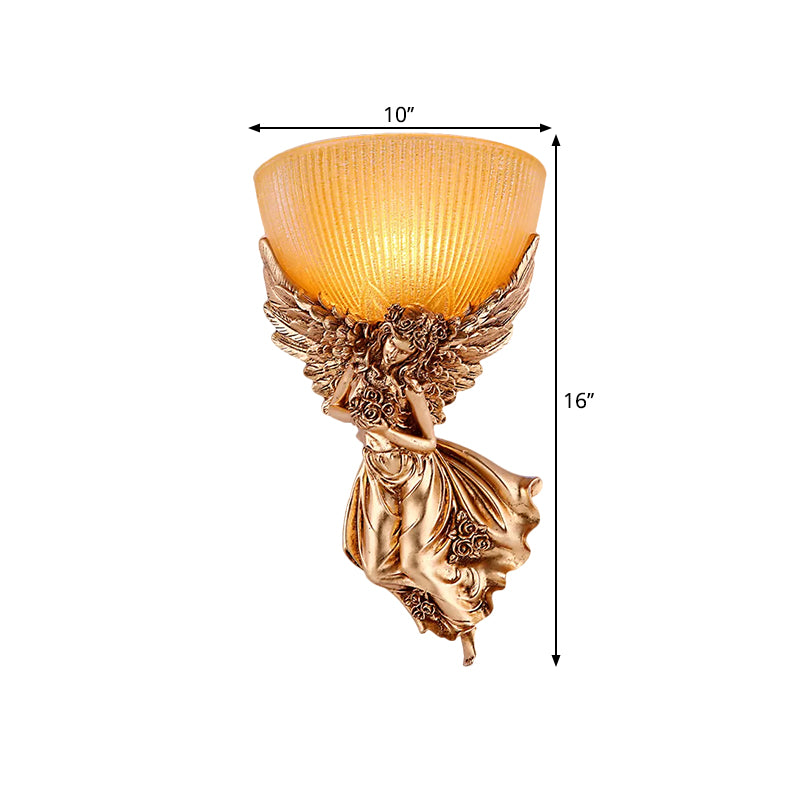 Gold Resin Wall Sconce With Amber Fluted Glass Shade Countryside Angel Design