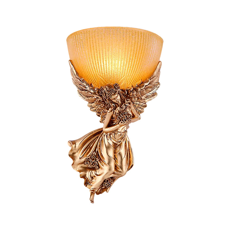 Gold Resin Wall Sconce With Amber Fluted Glass Shade Countryside Angel Design