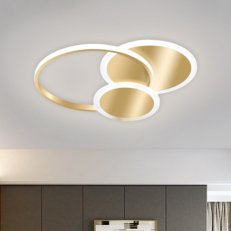 Modern Metallic LED Flush Mount Lamp in Gold - Available in Warm or White Light