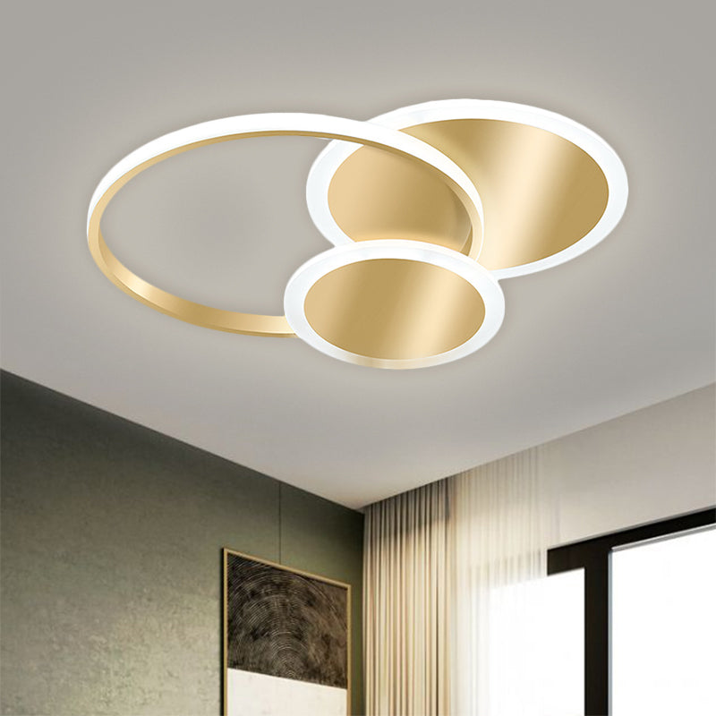 Modern Metallic LED Flush Mount Lamp in Gold - Available in Warm or White Light