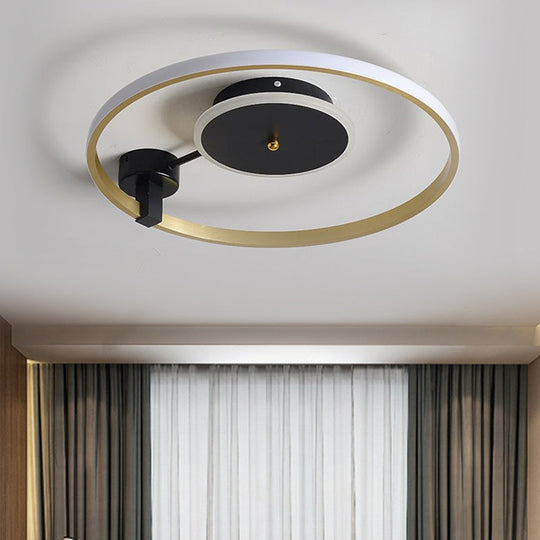 Gold and Black LED Semi Flush Ceiling Light in Warm/White, 18"/21.5