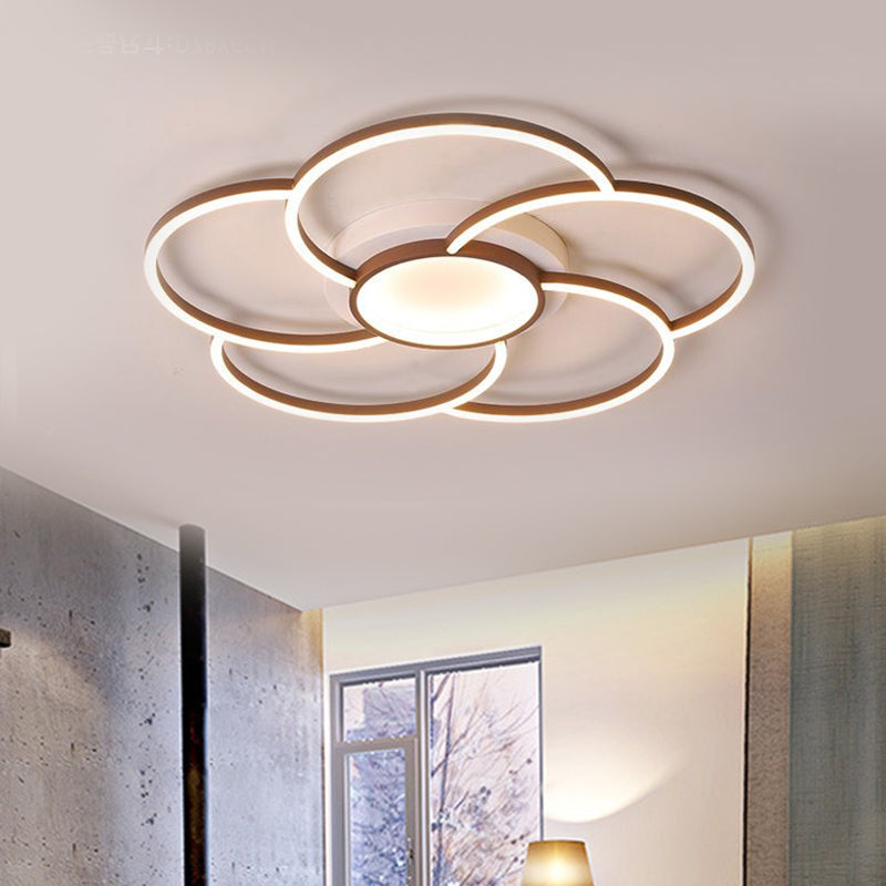 Floral Flush Ceiling Light: Modern Metal LED Brown Flush Mount Lamp in Warm/White Light for Bedroom