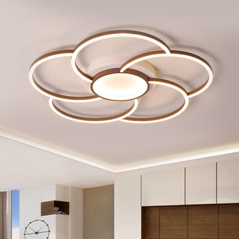 Floral Flush Ceiling Light: Modern Metal LED Brown Flush Mount Lamp in Warm/White Light for Bedroom