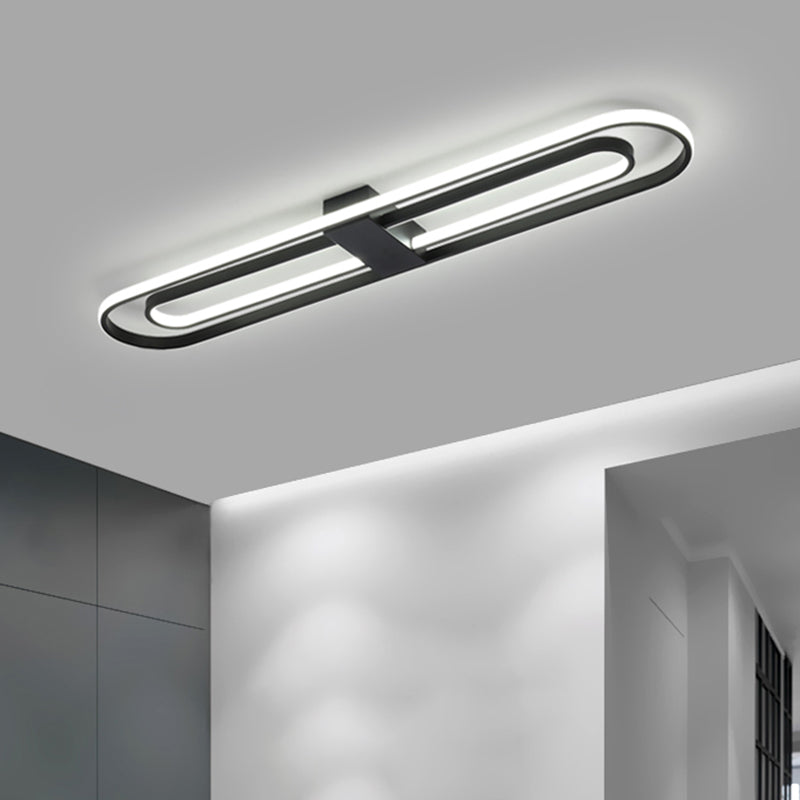 Black Dual Rectangle Led Flush Ceiling Light Modern Metallic Mount Fixture 16/23.5/31.5 Wide