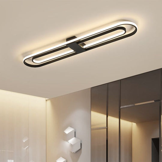 Black Dual Rectangle Led Flush Ceiling Light Modern Metallic Mount Fixture 16/23.5/31.5 Wide