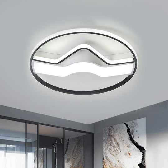 Minimalist Led Restaurant Ceiling Lamp: Round Metallic Shade 16/19.5 Wide Flush Mount Black / 16