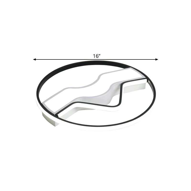 Minimalist LED Restaurant Ceiling Lamp: Round Metallic Shade, 16"/19.5" Wide, Flush Mount, Black