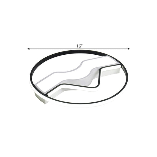 Minimalist Led Restaurant Ceiling Lamp: Round Metallic Shade 16/19.5 Wide Flush Mount Black