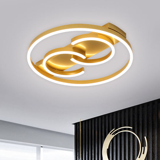 Modernist Metal LED Semi Flush Mount Gold Ceiling Light with Warm/White Lighting, 18"/21.5" Width