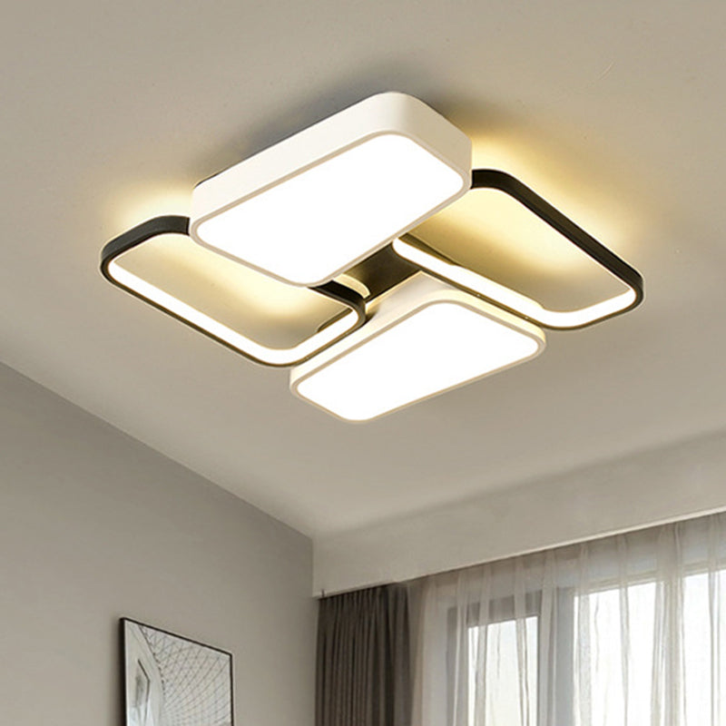 Modernistic Trapezoid LED Ceiling Flush Mount in Black-White Metallic Finish with Warm/White/3 Color Light