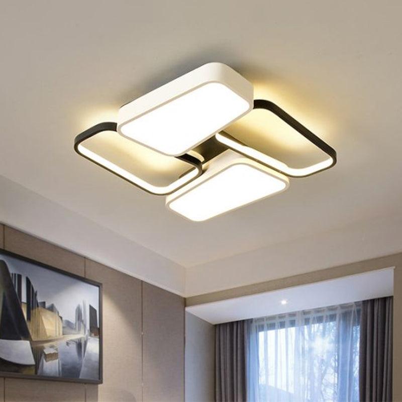 Modernistic Trapezoid LED Ceiling Flush Mount in Black-White Metallic Finish with Warm/White/3 Color Light