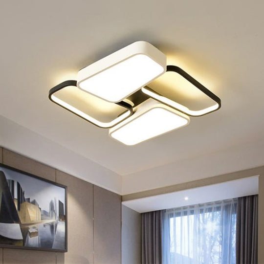 Modernistic Trapezoid Led Ceiling Flush Mount In Black-White Metallic Finish With Warm/White/3 Color