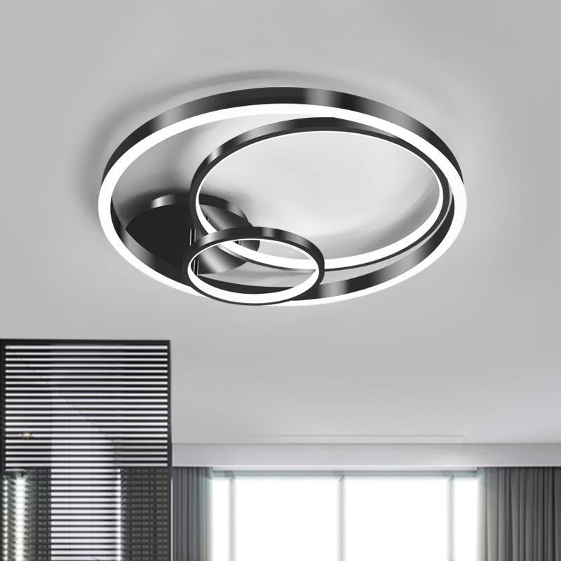 Contemporary LED Black Flush Ceiling Light - 18"/21.5" Wide Rings, Semi Flush Design for Bedroom (Customizable in 7 Days)