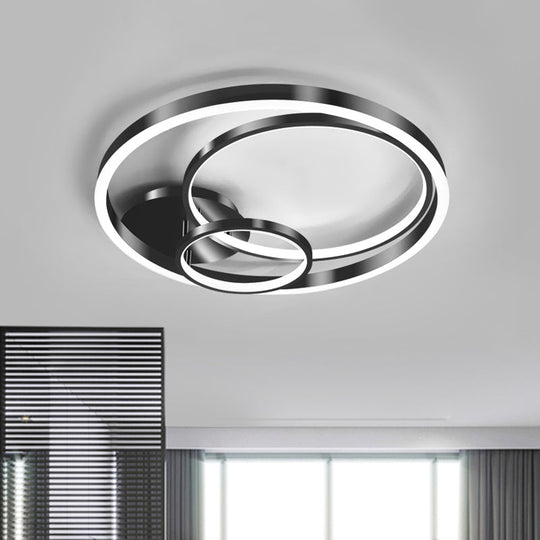 Contemporary LED Black Flush Ceiling Light - 18"/21.5" Wide Rings, Semi Flush Design for Bedroom (Customizable in 7 Days)