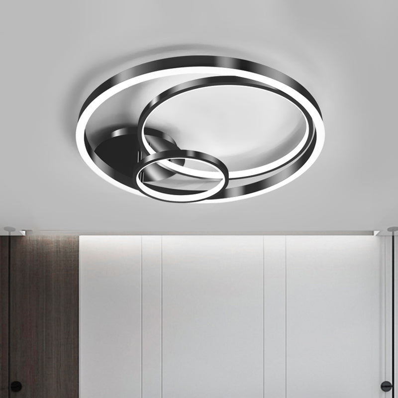 Contemporary LED Black Flush Ceiling Light - 18"/21.5" Wide Rings, Semi Flush Design for Bedroom (Customizable in 7 Days)