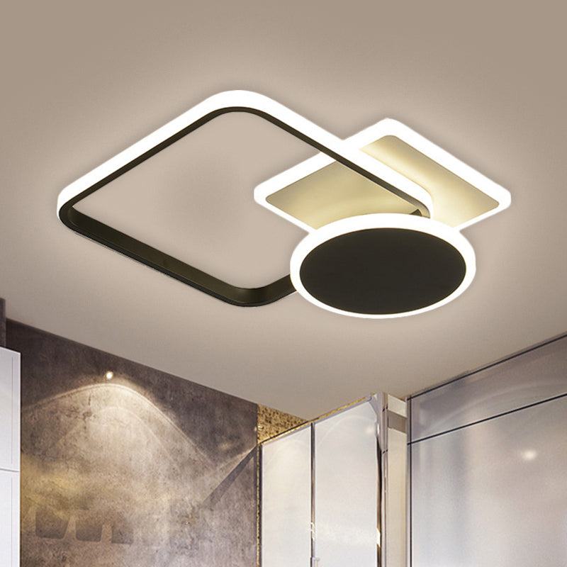 Contemporary Metal LED Parlor Ceiling Lamp - 19"/23" W Square and Round Semi Flush - Black, Warm/White Light