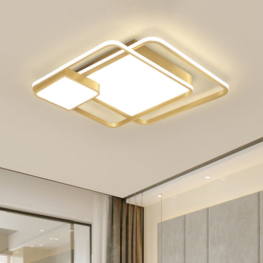 Modern Square LED Flushmount Gold Bedroom Light Fixture (Customizable in 7 days)