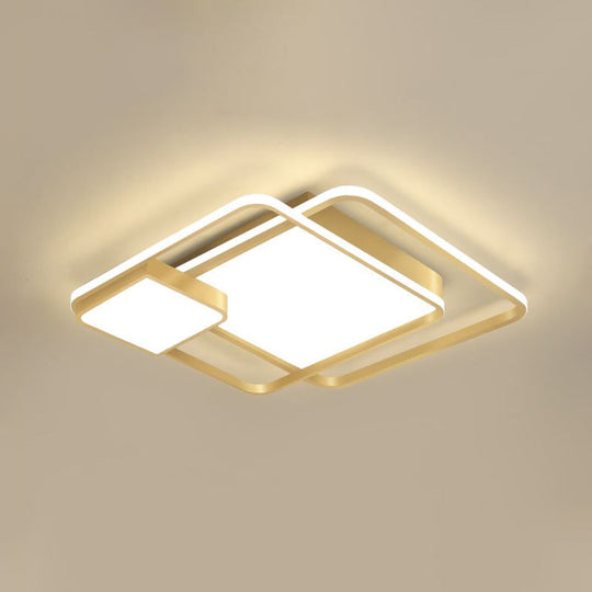 Modern Square LED Flushmount Gold Bedroom Light Fixture (Customizable in 7 days)