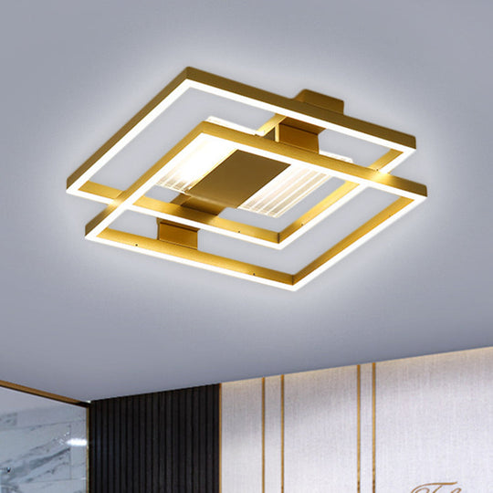 Gold Metal Square Ceiling Flush LED Flush Mount Lamp Fixture, with 3 Color Light Options