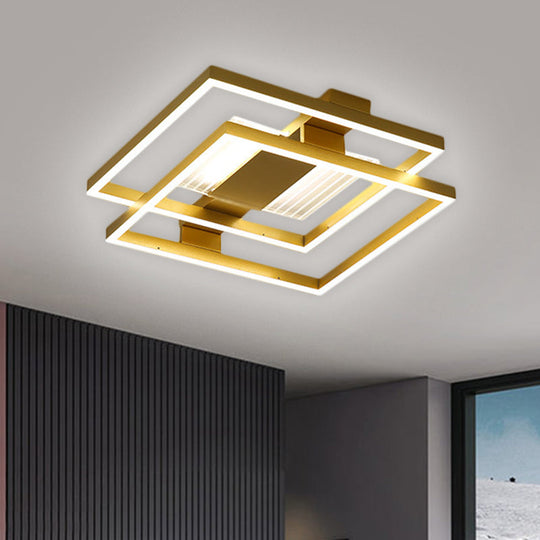 Gold Metal Square Ceiling Flush LED Flush Mount Lamp Fixture, with 3 Color Light Options