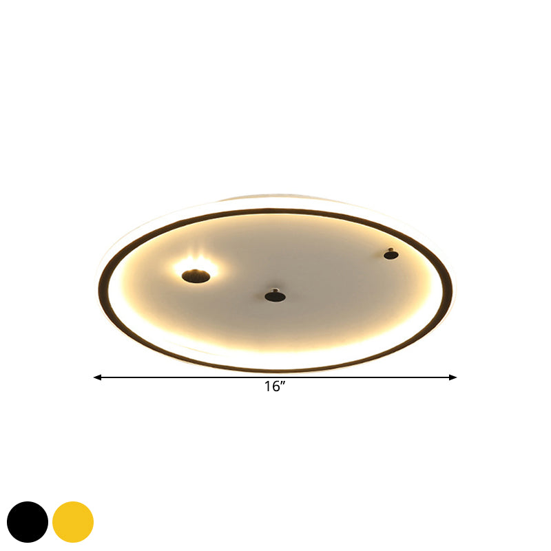 Simple LED Flushmount Black/Gold Round Ceiling Lamp Fixture - 16"/19.5" Width, Acrylic Shade, Warm/White Light