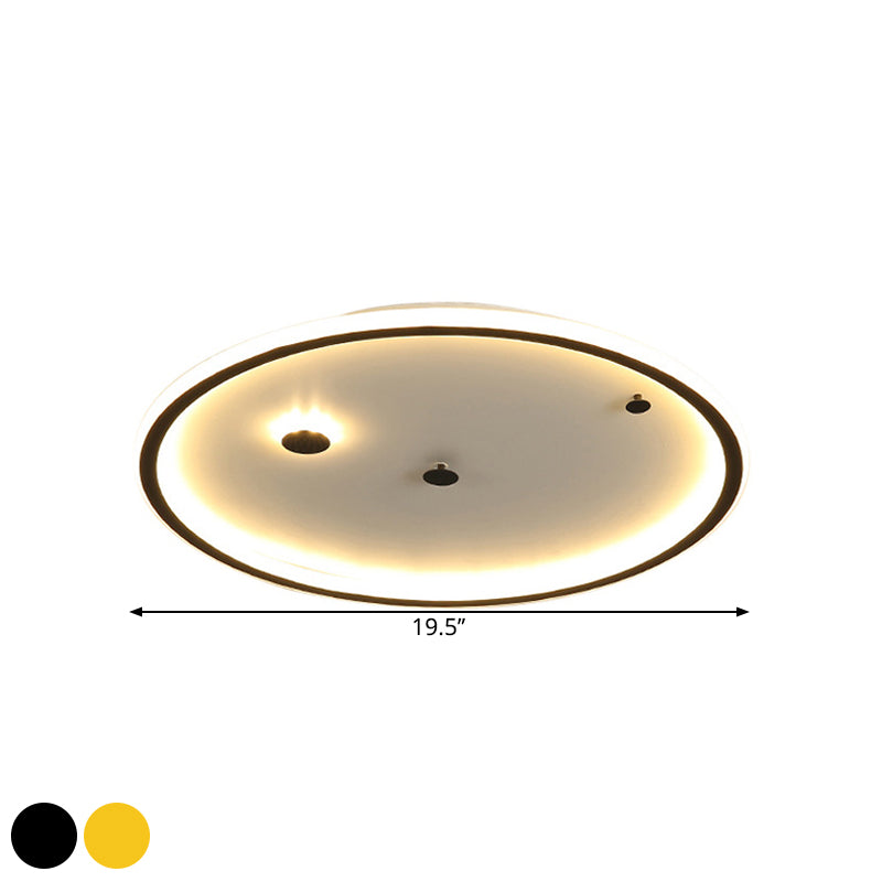 Simple LED Flushmount Black/Gold Round Ceiling Lamp Fixture - 16"/19.5" Width, Acrylic Shade, Warm/White Light