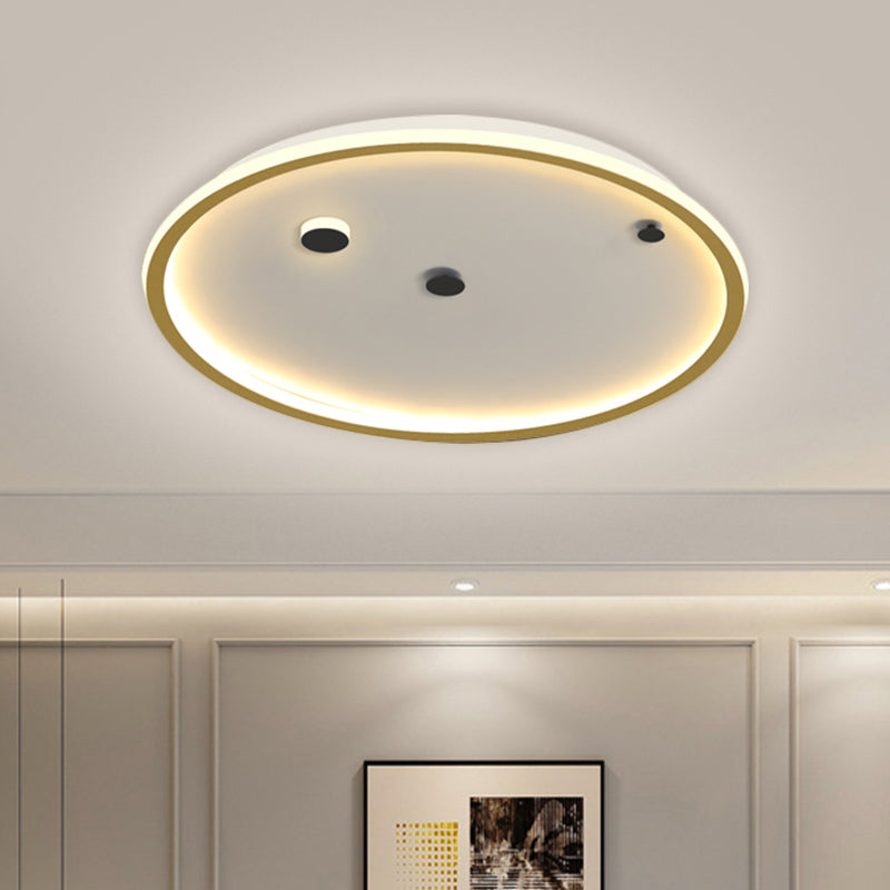 Simple LED Flushmount Black/Gold Round Ceiling Lamp Fixture - 16"/19.5" Width, Acrylic Shade, Warm/White Light