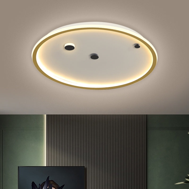 Simple LED Flushmount Black/Gold Round Ceiling Lamp Fixture - 16"/19.5" Width, Acrylic Shade, Warm/White Light