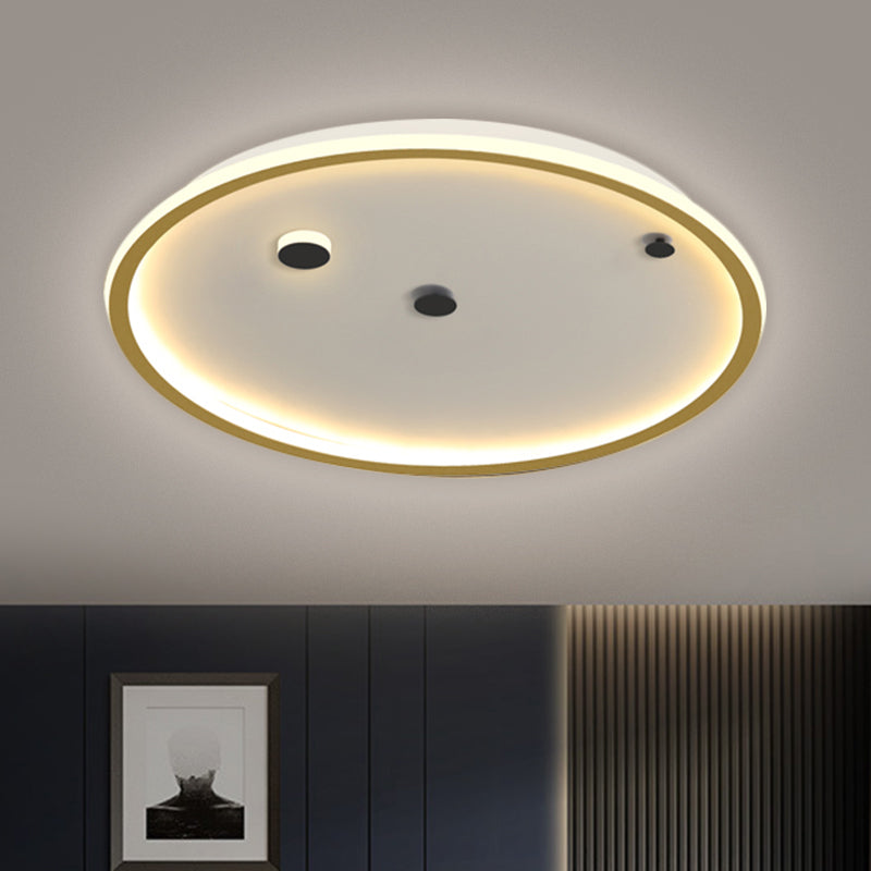 Simple LED Flushmount Black/Gold Round Ceiling Lamp Fixture - 16"/19.5" Width, Acrylic Shade, Warm/White Light