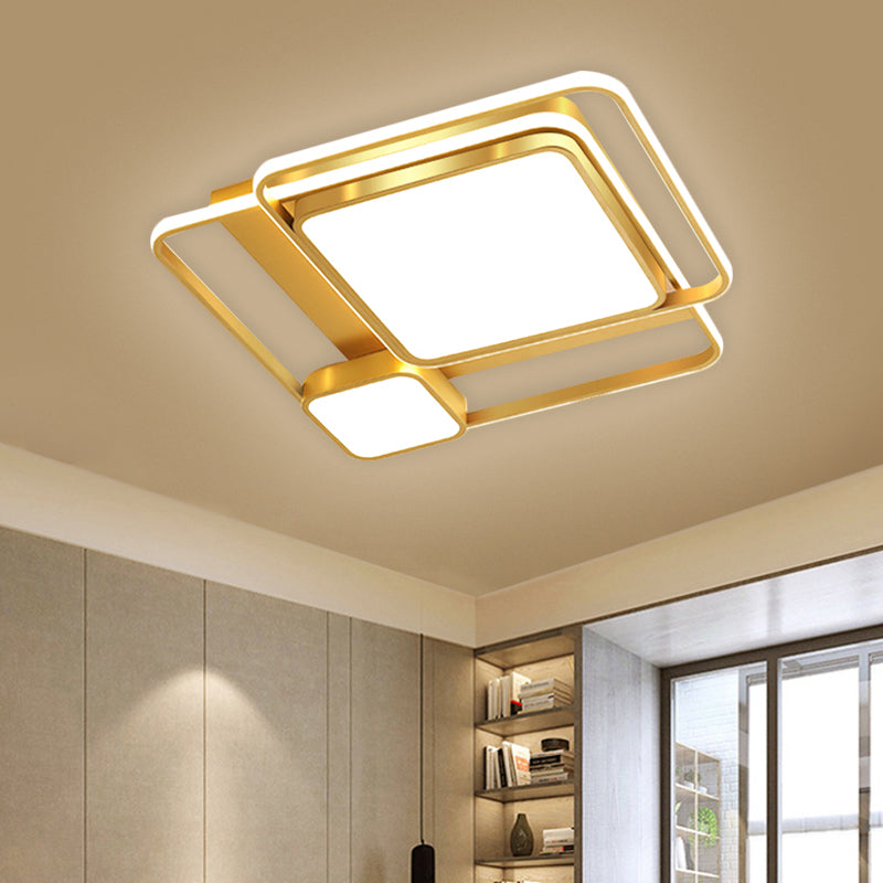 Modern LED Metal Rectangular Ceiling Light Fixture in Gold, Flush Mount, 21"/23.5" Width - Customizable in 7 Days