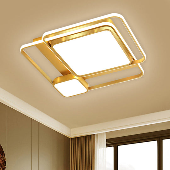 Modern LED Metal Rectangular Ceiling Light Fixture in Gold, Flush Mount, 21"/23.5" Width - Customizable in 7 Days