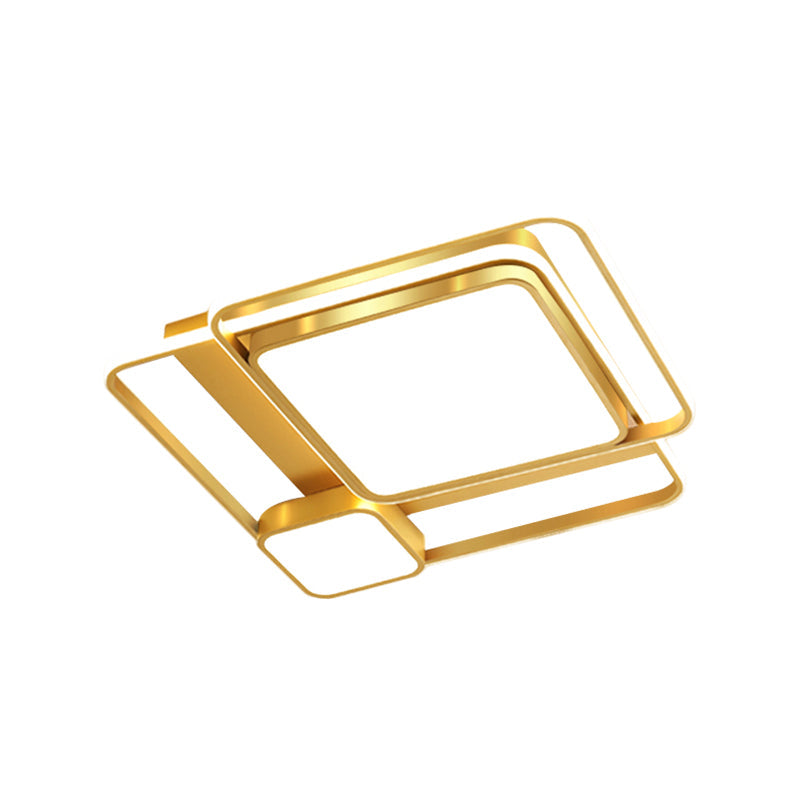 Modern Led Metal Rectangular Ceiling Light Fixture In Gold Flush Mount 21/23.5 Width - Customizable