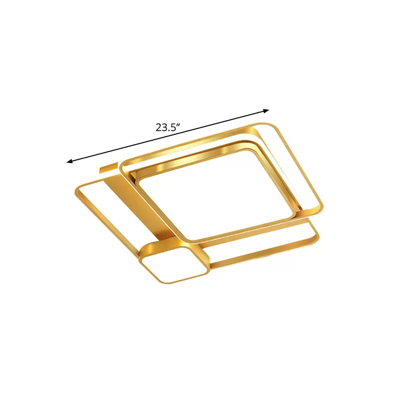 Modern LED Metal Rectangular Ceiling Light Fixture in Gold, Flush Mount, 21"/23.5" Width - Customizable in 7 Days