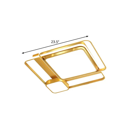 Modern LED Metal Rectangular Ceiling Light Fixture in Gold, Flush Mount, 21"/23.5" Width - Customizable in 7 Days