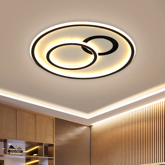 16"/19.5" Modern Round Flush Lamp Metallic LED Ceiling Fixture, Black, 3 Color Light - Perfect for Living Rooms