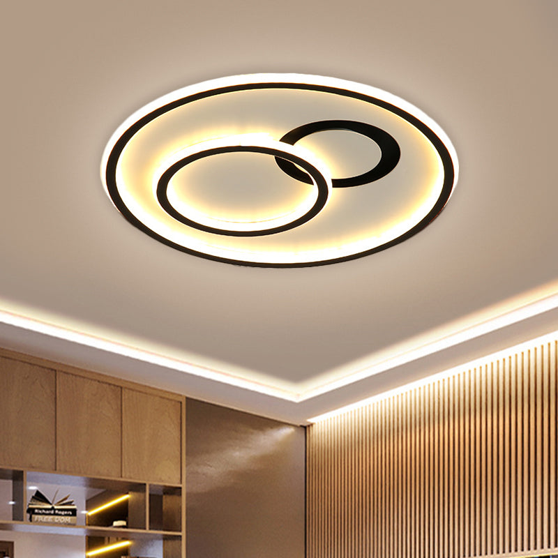 16/19.5 Modern Round Flush Lamp Metallic Led Ceiling Fixture Black 3 Color Light - Perfect For