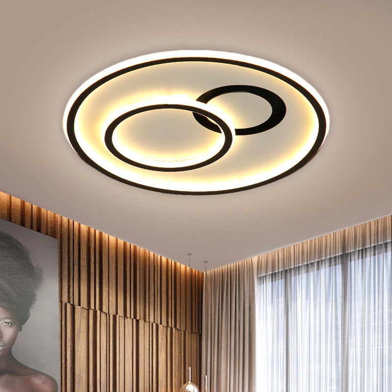 16"/19.5" Modern Round Flush Lamp Metallic LED Ceiling Fixture, Black, 3 Color Light - Perfect for Living Rooms