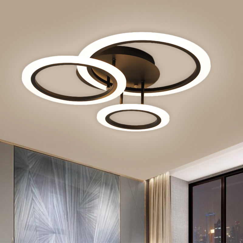 Modern Tiered LED Bedroom Flush Mount Lighting in Brown, 19.5"/21.5" W (Customizable in 7 Days)