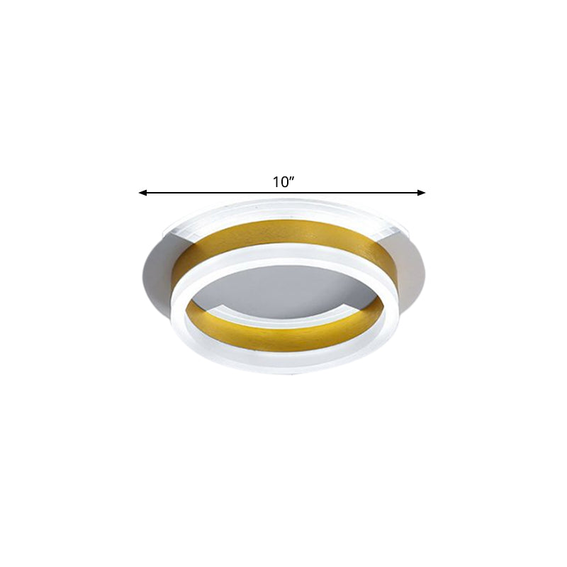 Gold Metallic Led Flushmount Ceiling Light With Warm/White Glow - Contemporary Circular Design