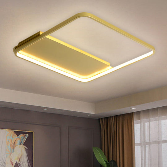 18"/21.5" Gold Square LED Bedroom Ceiling Lamp - Modern Semi Mount Light with Warm/White Light