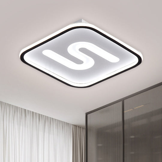 16/19.5 Modern Black/Gold Led Flush Mount With Warm/White Light And S-Shaped Design - Metal Square